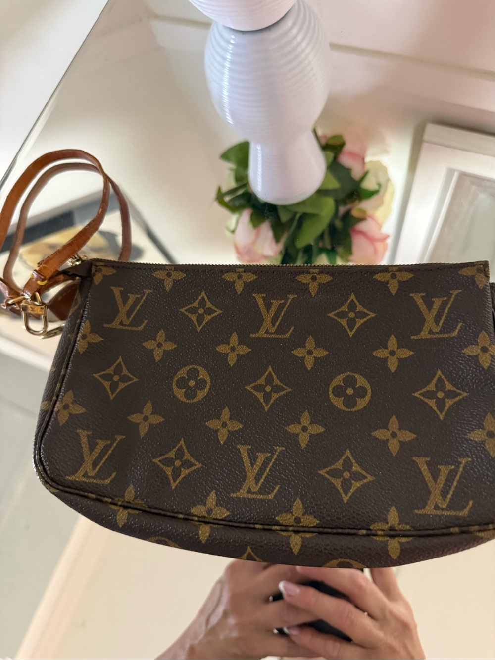 Louis Vuitton Monogram Canvas Wristlet in Brown and Gold